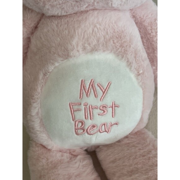Linzy Baby Pink My First Bear Rattle Plush Toy Embroidered Stuffed Animal 15” - Picture 3 of 13